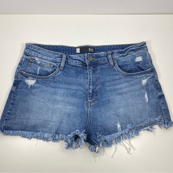 KUT From The Kloth Jane High Rise Stone Washed Denim Cutoffs Jean Shorts 14 - Picture 1 of 15